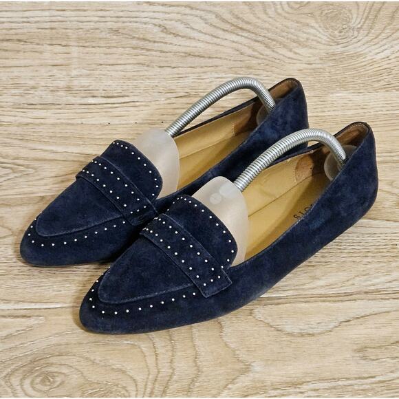 Talbots Suede Loafers Navy Blue Pointed Toe Driving Moccasins Womens Size 10W - Picture 1 of 8